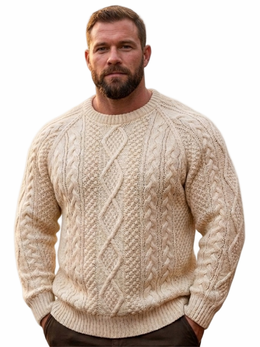 U.S. Polo Assn. Handsome Cream Cable Hand Knit Crewneck Sweater Wool Acrylic XL